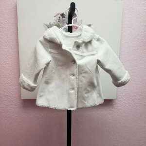 White Suede Girls Coat with Faux Fur Lining and Rhinestone Buttons